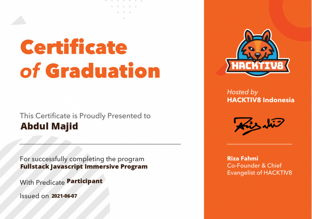 Certificate of Graduation by Hacktiv8